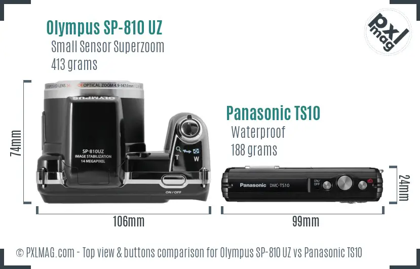 Olympus SP-810 UZ vs Panasonic TS10 top view buttons comparison
