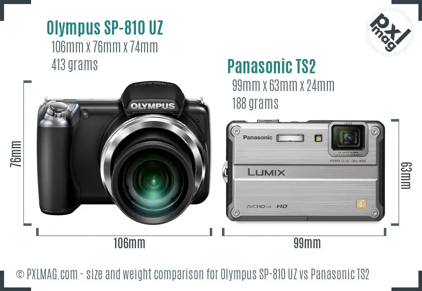 Olympus SP-810 UZ vs Panasonic TS2 size comparison