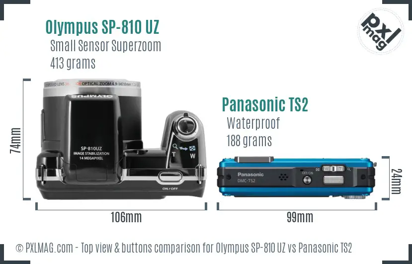 Olympus SP-810 UZ vs Panasonic TS2 top view buttons comparison