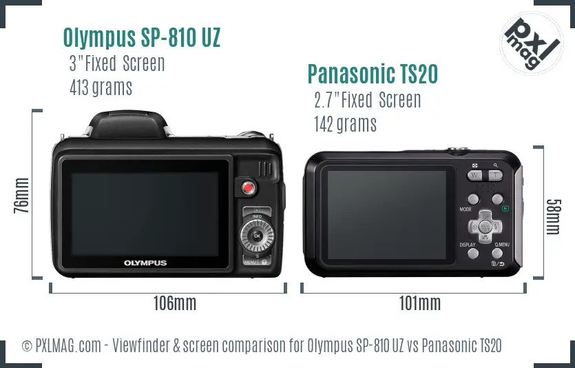 Olympus SP-810 UZ vs Panasonic TS20 Screen and Viewfinder comparison