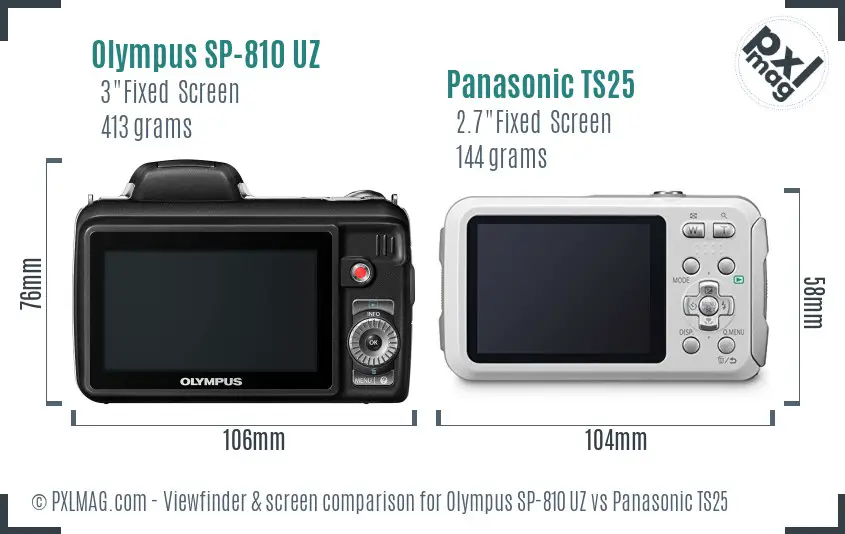 Olympus SP-810 UZ vs Panasonic TS25 Screen and Viewfinder comparison