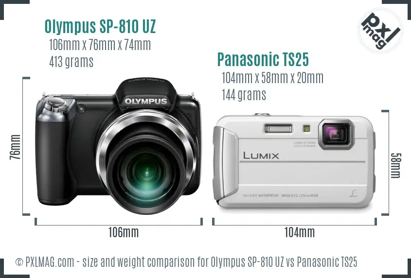 Olympus SP-810 UZ vs Panasonic TS25 size comparison