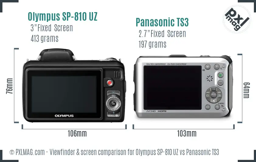 Olympus SP-810 UZ vs Panasonic TS3 Screen and Viewfinder comparison
