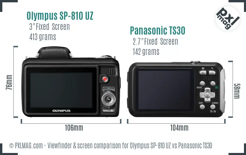 Olympus SP-810 UZ vs Panasonic TS30 Screen and Viewfinder comparison