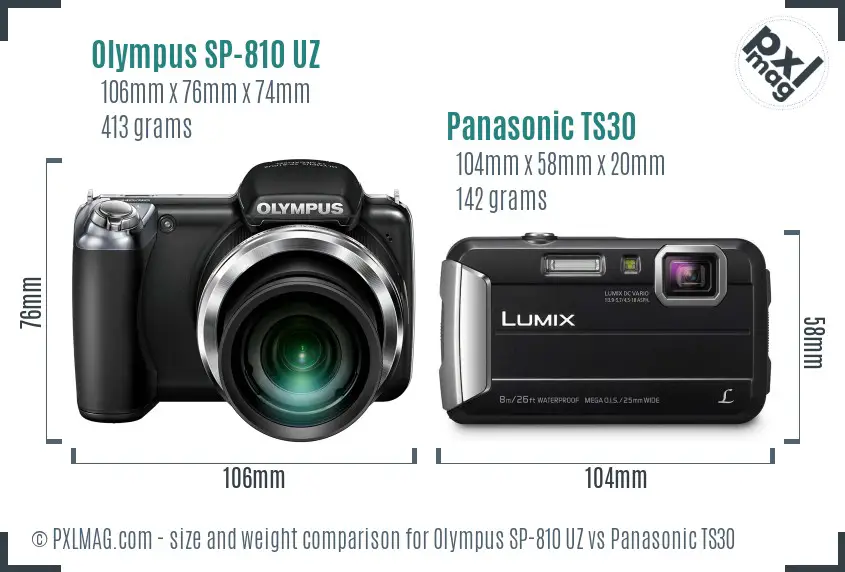 Olympus SP-810 UZ vs Panasonic TS30 size comparison