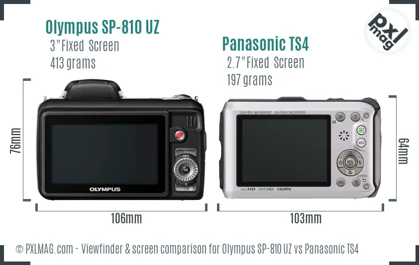 Olympus SP-810 UZ vs Panasonic TS4 Screen and Viewfinder comparison
