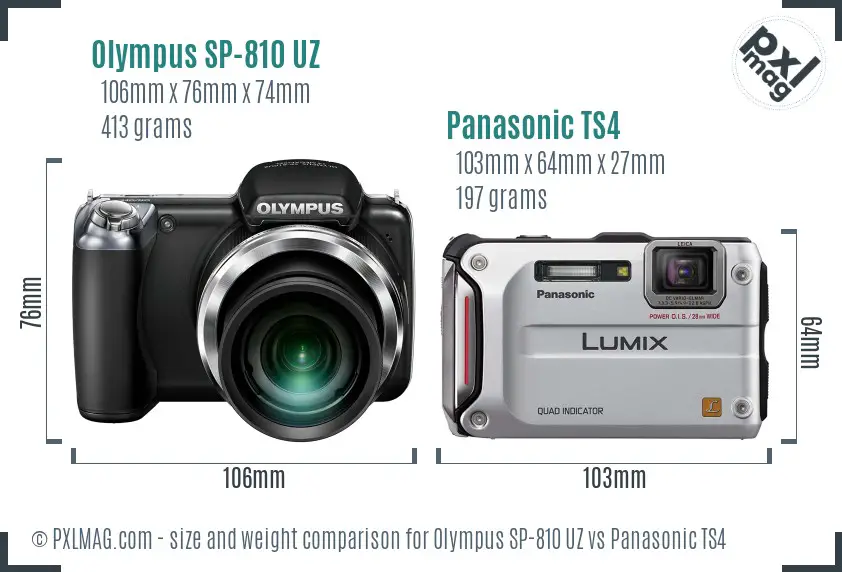 Olympus SP-810 UZ vs Panasonic TS4 size comparison