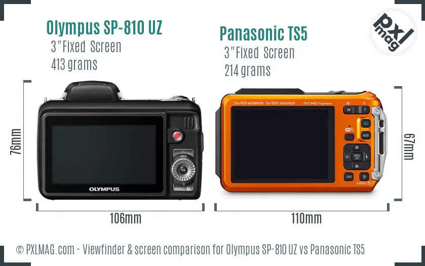 Olympus SP-810 UZ vs Panasonic TS5 Screen and Viewfinder comparison