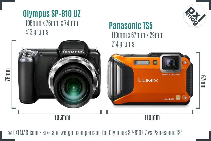Olympus SP-810 UZ vs Panasonic TS5 size comparison