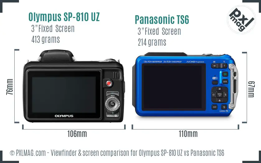 Olympus SP-810 UZ vs Panasonic TS6 Screen and Viewfinder comparison