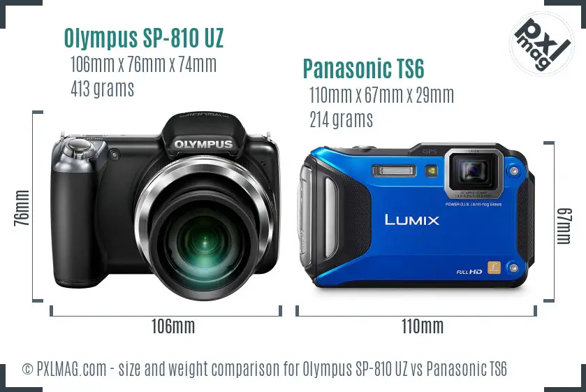 Olympus SP-810 UZ vs Panasonic TS6 size comparison