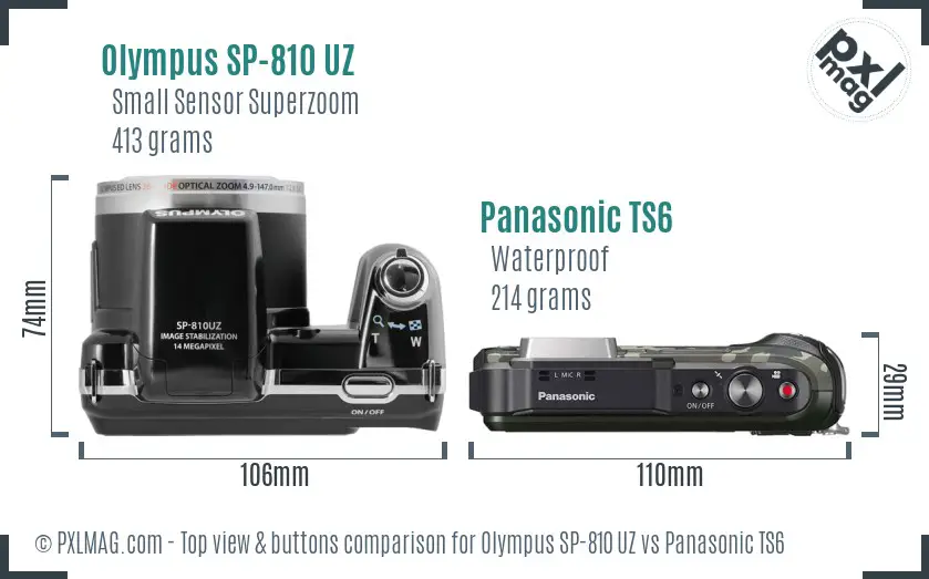 Olympus SP-810 UZ vs Panasonic TS6 top view buttons comparison