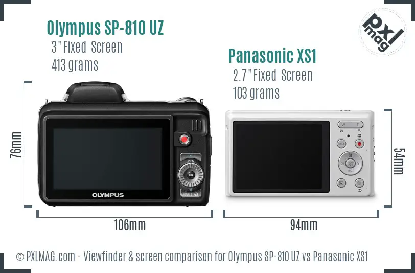 Olympus SP-810 UZ vs Panasonic XS1 Screen and Viewfinder comparison