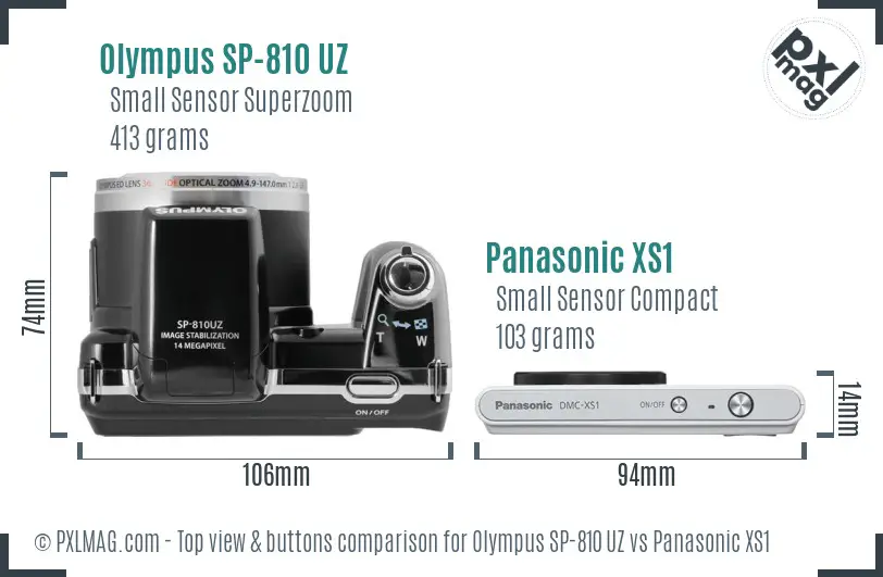 Olympus SP-810 UZ vs Panasonic XS1 top view buttons comparison