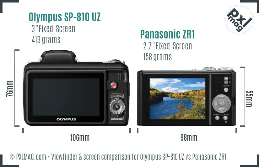 Olympus SP-810 UZ vs Panasonic ZR1 Screen and Viewfinder comparison