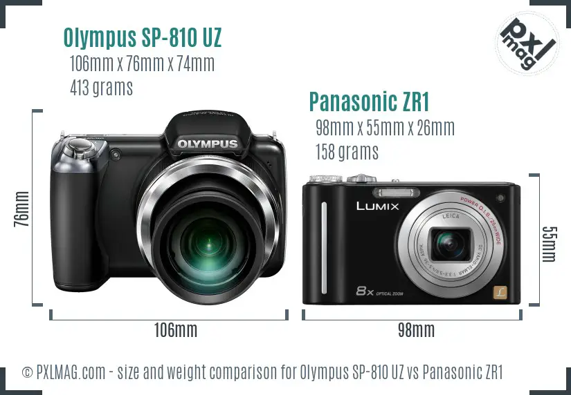 Olympus SP-810 UZ vs Panasonic ZR1 size comparison