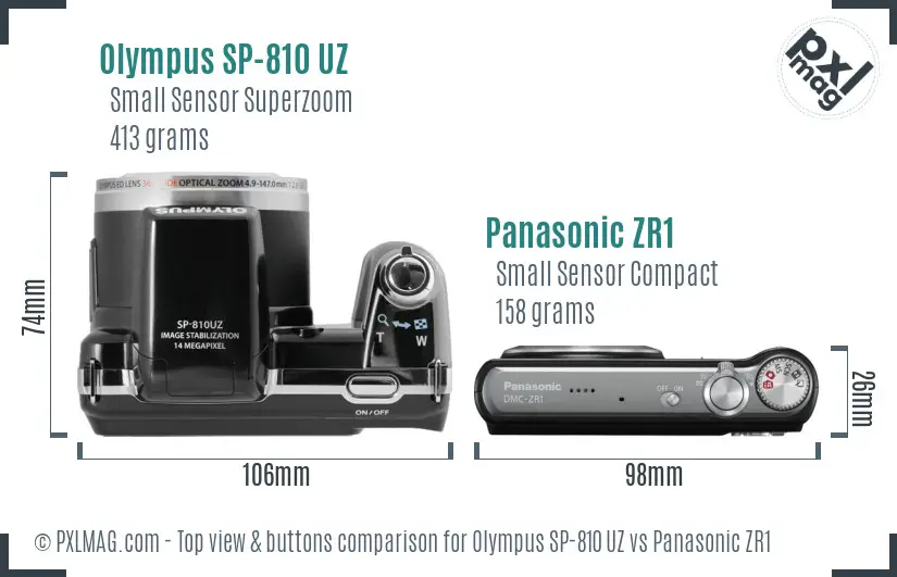 Olympus SP-810 UZ vs Panasonic ZR1 top view buttons comparison
