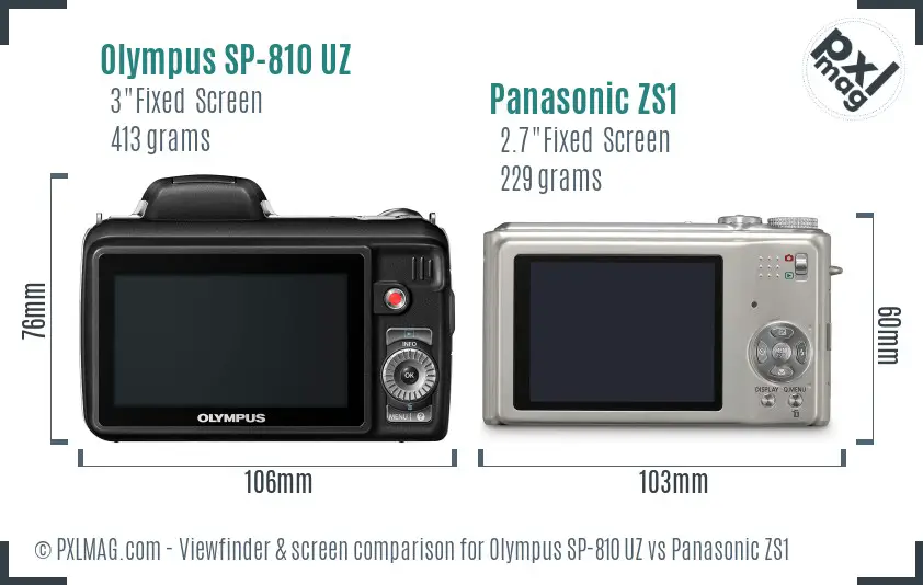 Olympus SP-810 UZ vs Panasonic ZS1 Screen and Viewfinder comparison