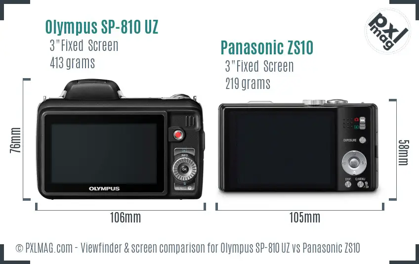 Olympus SP-810 UZ vs Panasonic ZS10 Screen and Viewfinder comparison