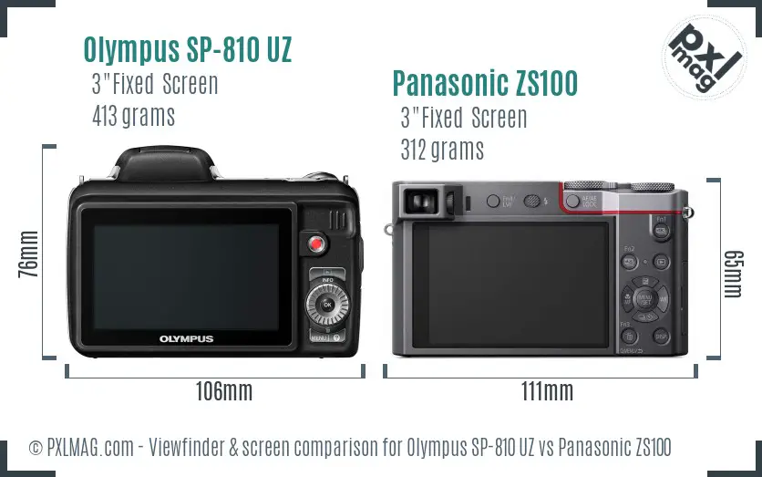 Olympus SP-810 UZ vs Panasonic ZS100 Screen and Viewfinder comparison