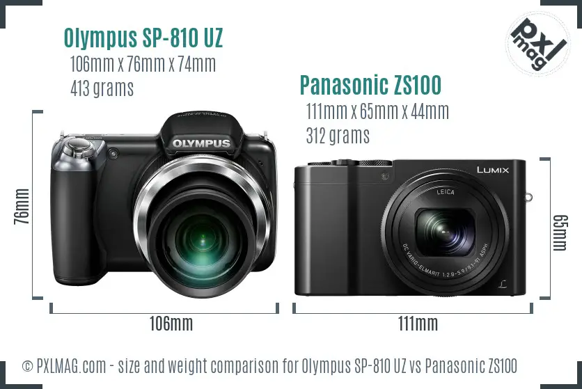 Olympus SP-810 UZ vs Panasonic ZS100 size comparison