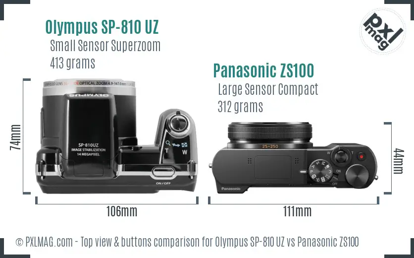 Olympus SP-810 UZ vs Panasonic ZS100 top view buttons comparison