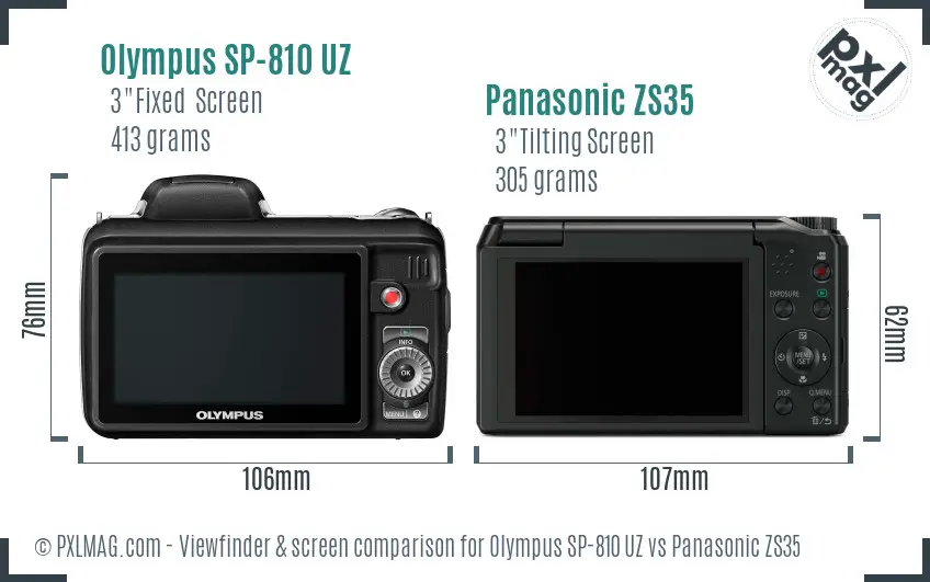 Olympus SP-810 UZ vs Panasonic ZS35 Screen and Viewfinder comparison