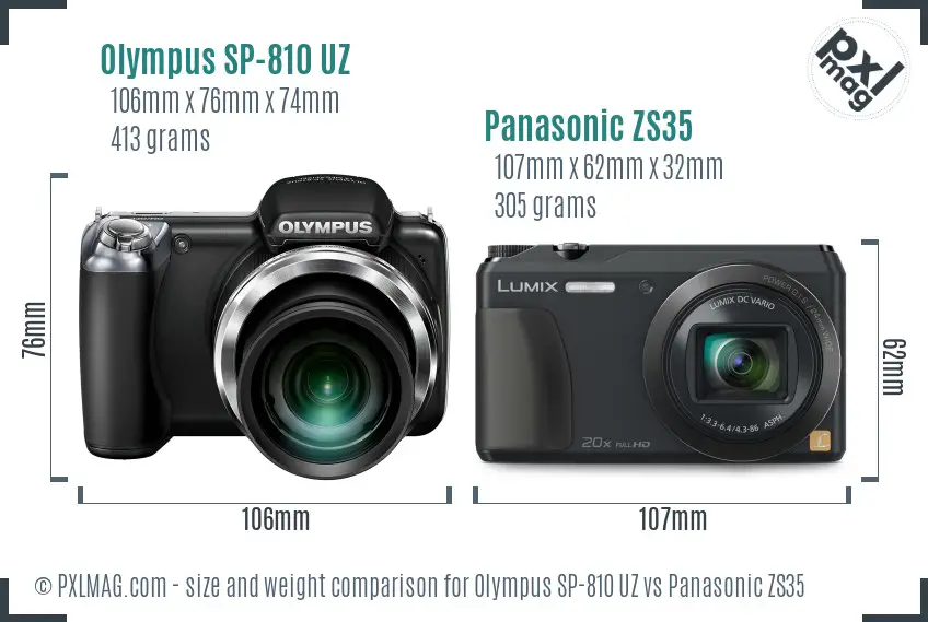 Olympus SP-810 UZ vs Panasonic ZS35 size comparison