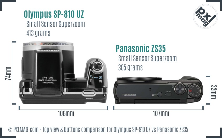 Olympus SP-810 UZ vs Panasonic ZS35 top view buttons comparison