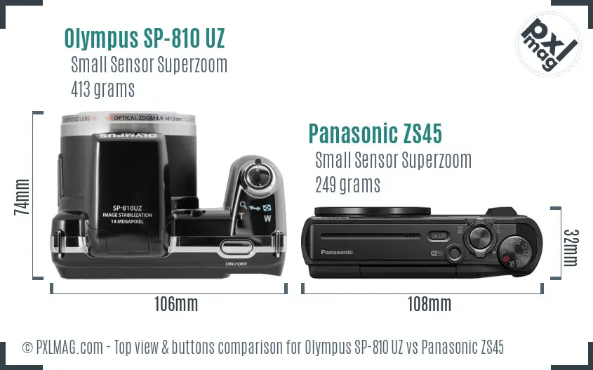 Olympus SP-810 UZ vs Panasonic ZS45 top view buttons comparison