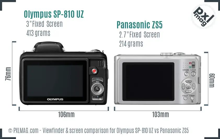 Olympus SP-810 UZ vs Panasonic ZS5 Screen and Viewfinder comparison