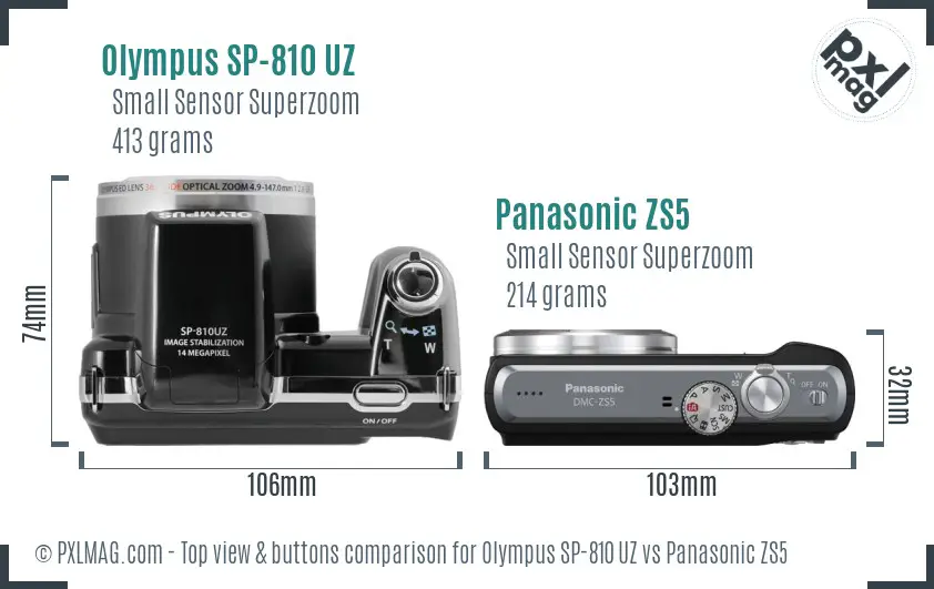 Olympus SP-810 UZ vs Panasonic ZS5 top view buttons comparison