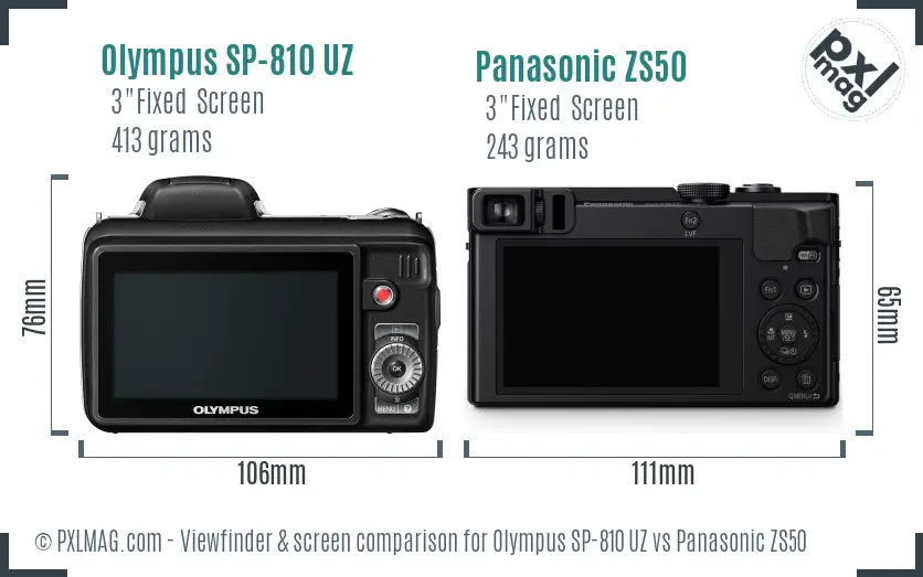 Olympus SP-810 UZ vs Panasonic ZS50 Screen and Viewfinder comparison