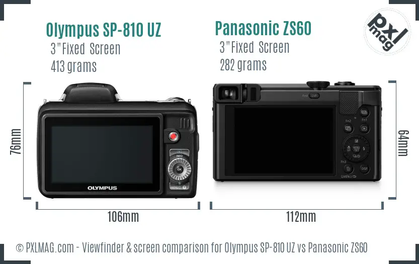 Olympus SP-810 UZ vs Panasonic ZS60 Screen and Viewfinder comparison