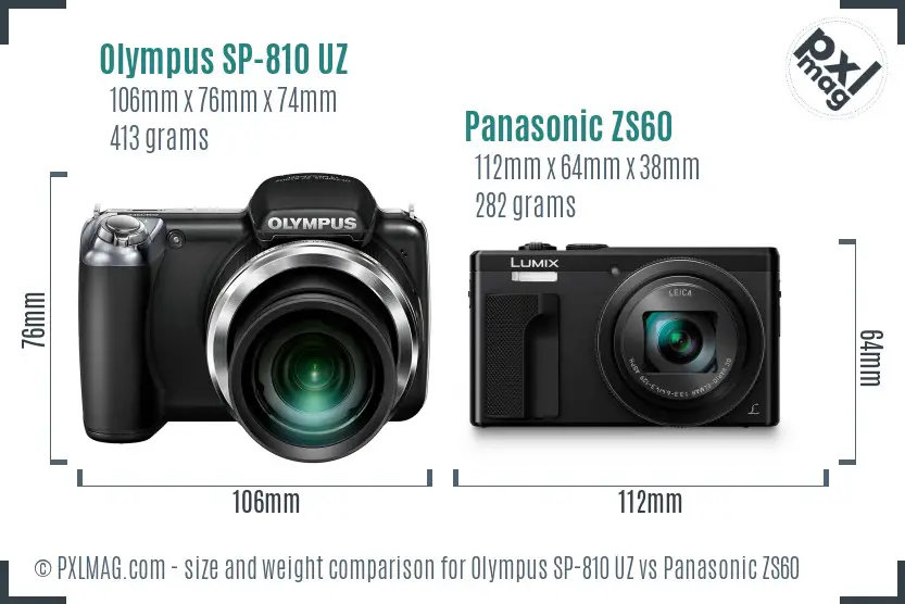 Olympus SP-810 UZ vs Panasonic ZS60 size comparison