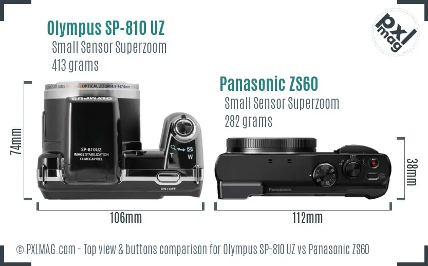 Olympus SP-810 UZ vs Panasonic ZS60 top view buttons comparison