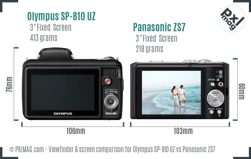 Olympus SP-810 UZ vs Panasonic ZS7 Screen and Viewfinder comparison