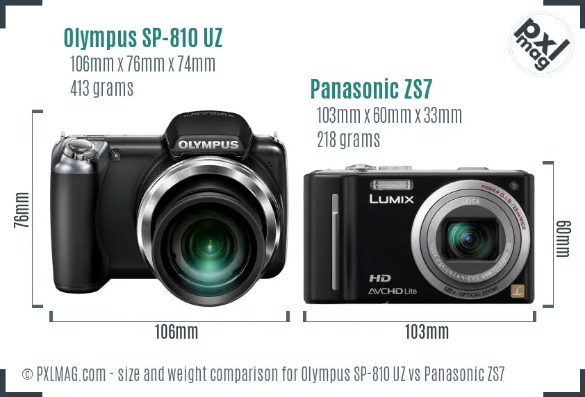 Olympus SP-810 UZ vs Panasonic ZS7 size comparison