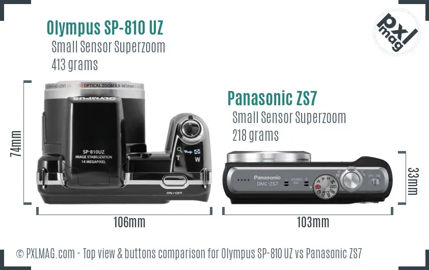 Olympus SP-810 UZ vs Panasonic ZS7 top view buttons comparison
