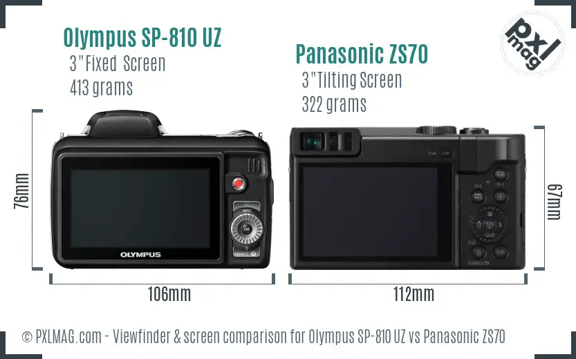 Olympus SP-810 UZ vs Panasonic ZS70 Screen and Viewfinder comparison