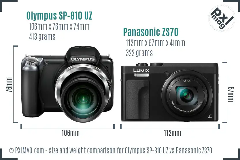 Olympus SP-810 UZ vs Panasonic ZS70 size comparison