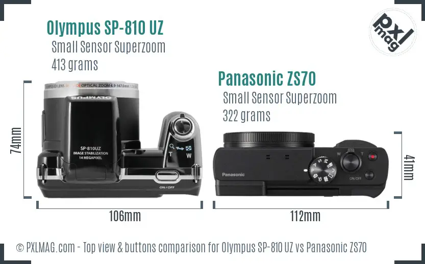 Olympus SP-810 UZ vs Panasonic ZS70 top view buttons comparison