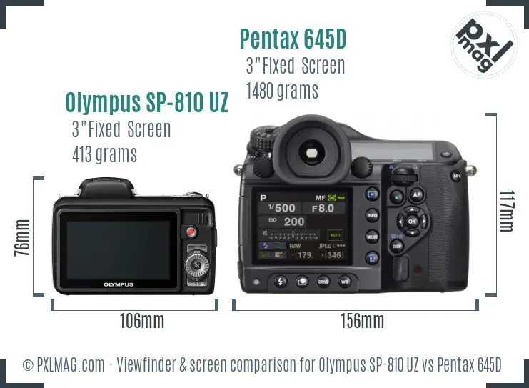 Olympus SP-810 UZ vs Pentax 645D Screen and Viewfinder comparison