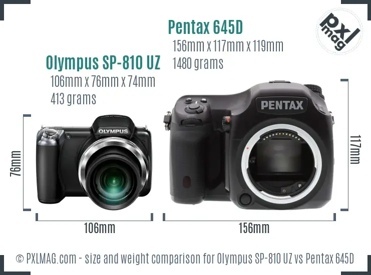 Olympus SP-810 UZ vs Pentax 645D size comparison