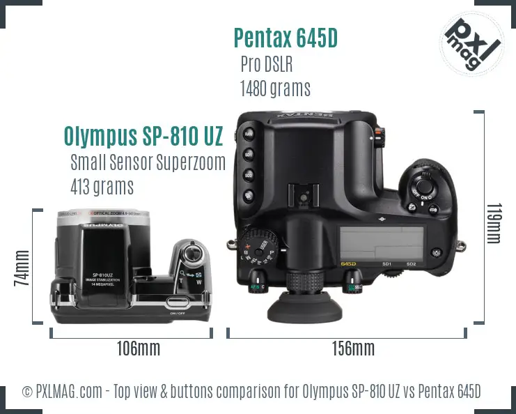 Olympus SP-810 UZ vs Pentax 645D top view buttons comparison