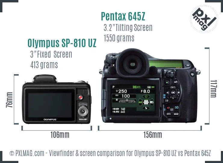 Olympus SP-810 UZ vs Pentax 645Z Screen and Viewfinder comparison