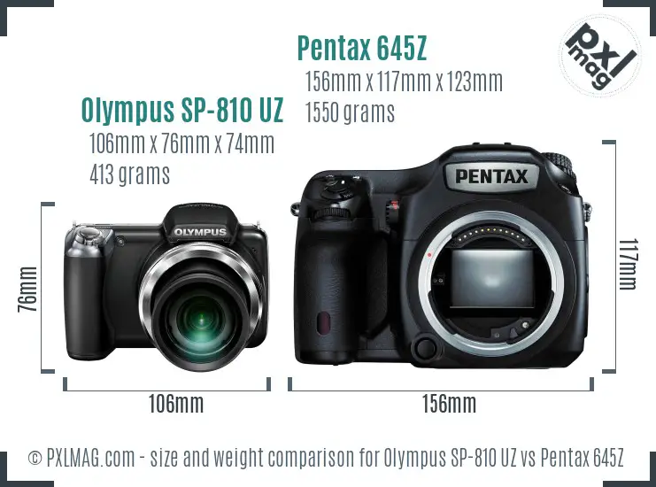 Olympus SP-810 UZ vs Pentax 645Z size comparison