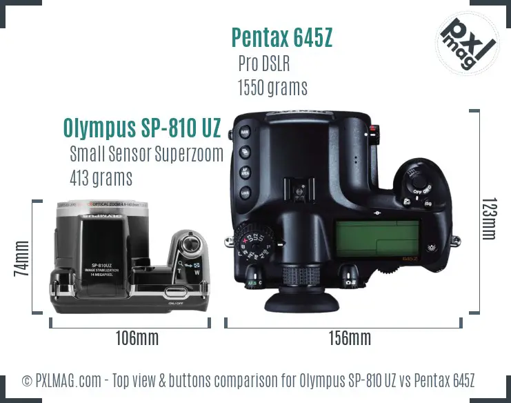 Olympus SP-810 UZ vs Pentax 645Z top view buttons comparison