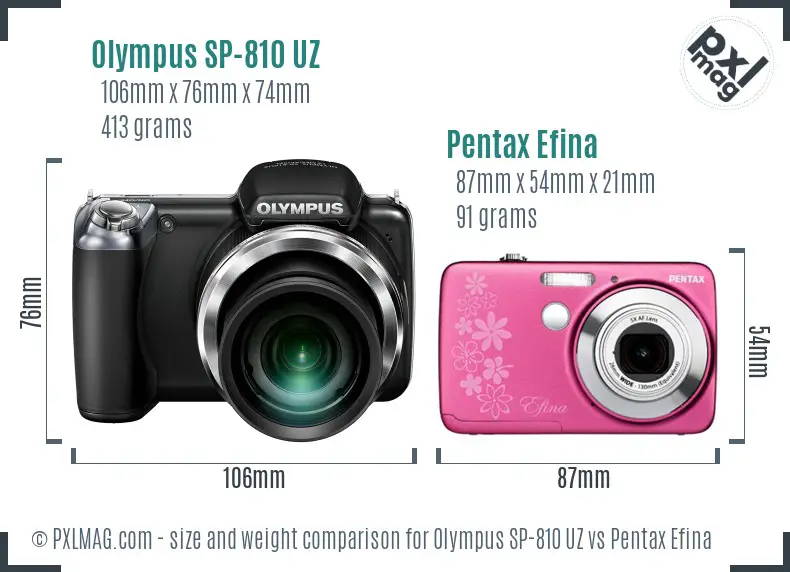 Olympus SP-810 UZ vs Pentax Efina size comparison