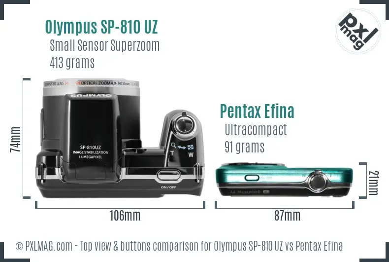 Olympus SP-810 UZ vs Pentax Efina top view buttons comparison